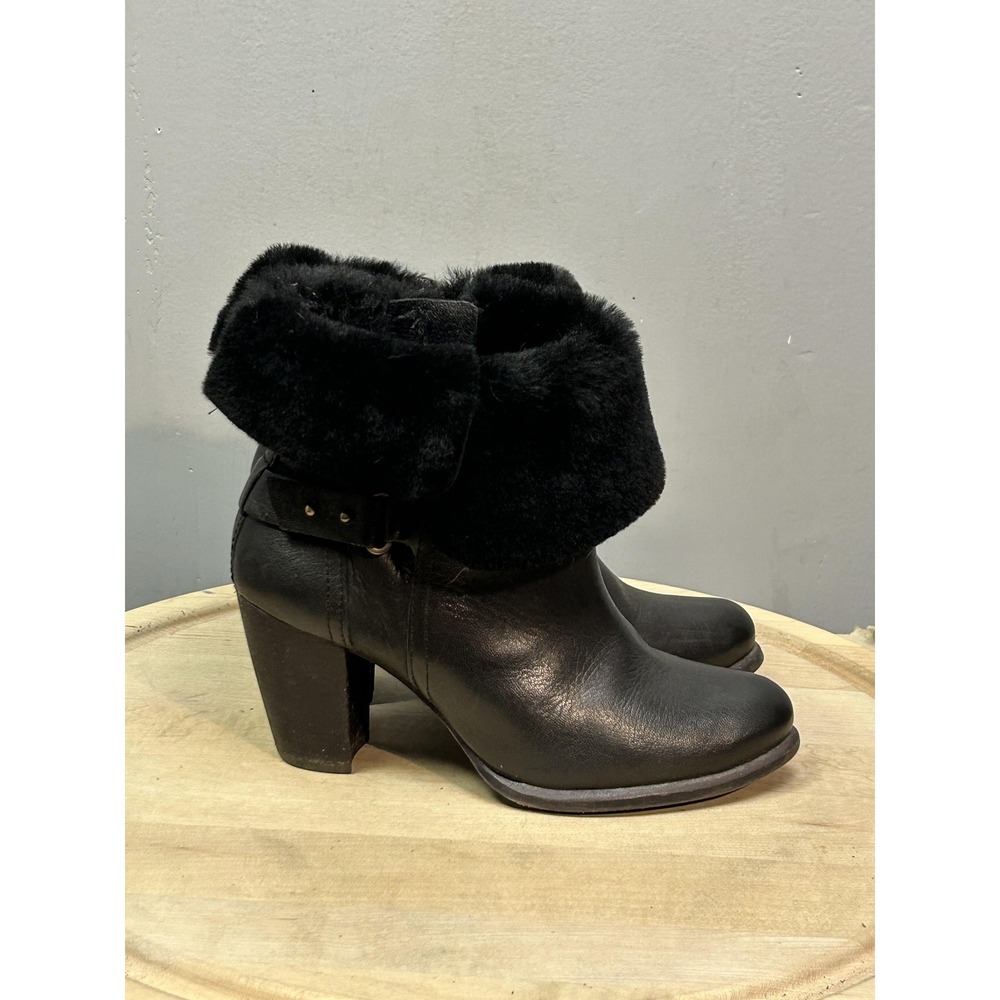 UGG Black Ankle Boots with Fur Cuff